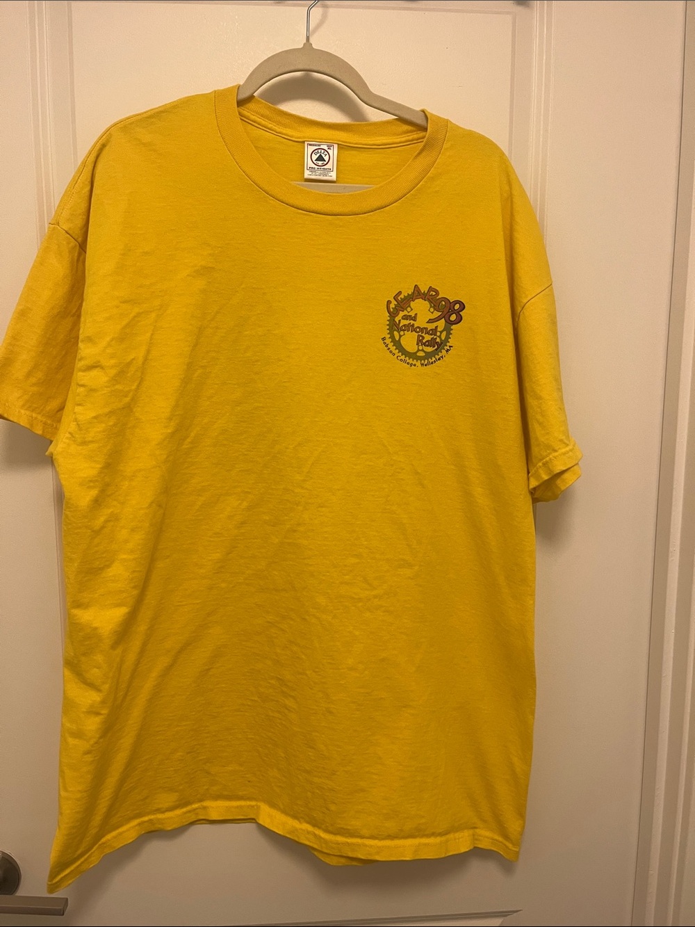 1998 GEAR National Rally Cycling T-Shirt XL Yellow Delta Front & Back Print